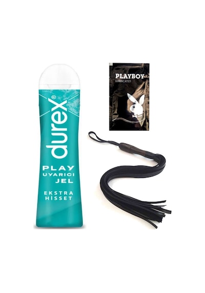 Durex Play Ekstra Hisset Bay Bayan Uyarıcılı Jel 50 Ml + Siyah Püsküllü Deri Kirbaç + Hediye