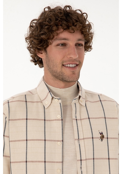 U.S. Polo Assn. Erkek Krem Kareli Uzun Kollu Regular Gömlek 50316617-VR182
