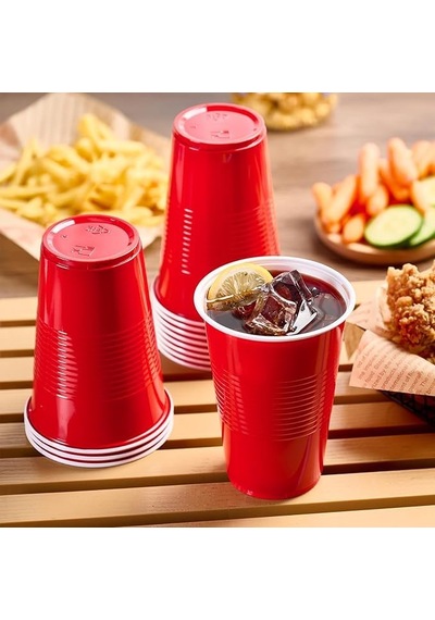 25 Adet İkonik Amerikan Parti Bardağı Kırmızı Plastik Bardak Tek Kullanımlık 16 Oz - 500 Ml Diğer