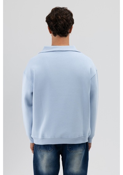 Vamos Basic Fermuarlı Dik Yaka Sweatshirt Bebe Mavi