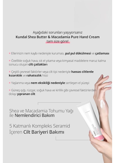 Yoğun Nem Veren Besleyici El Kremi Kundal Shea Butter & Macadamia Pure Hand Cream 50ml Baby Powder