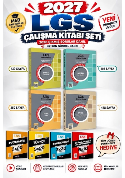 2027 Güncel 8. Sınıf Lgs Çıkmış Sorular Ve Meb Örnek Soruları Çalışma Kitabı Ve 4 Branş Deneme
