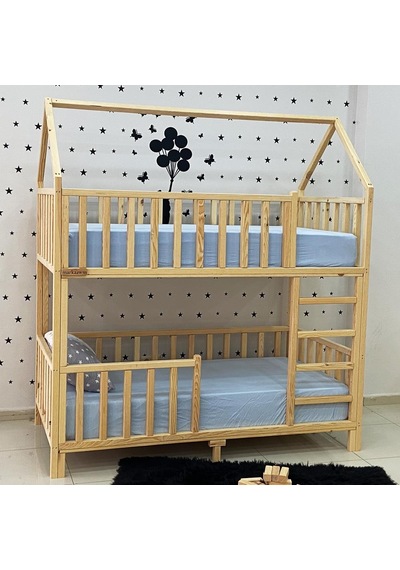 Markaawm Markaawm Montessori Yatak Çatılı Doğal Ahşap Ranza Karyola Akçaağaç