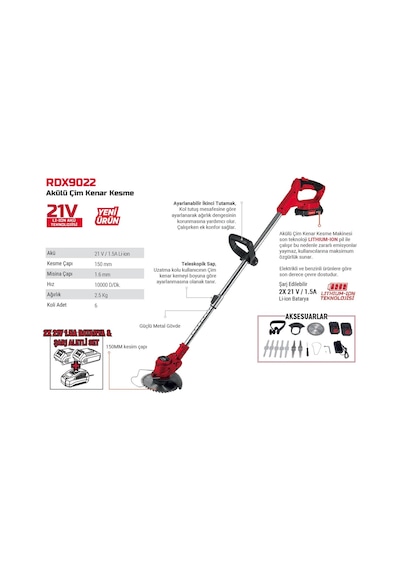 Rodex RDX9022 Akülü Çim Kenar Kesme Makinesi