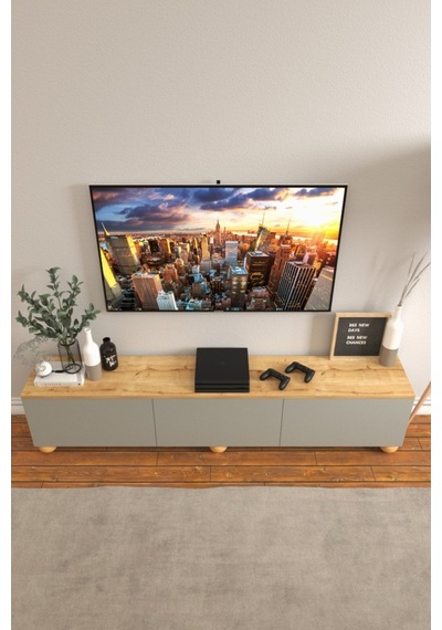 B3 Concept Nort Serisi Koyu Gri & Safir Meşe 3 Kapaklı Tv Ünitesi