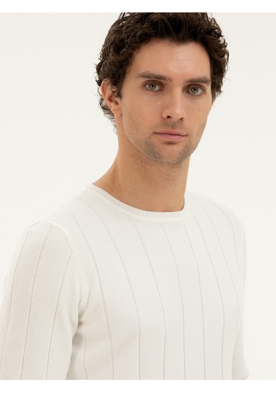 Cacharel Ekru Regular Fit Bisiklet Yaka Triko Kazak Bej