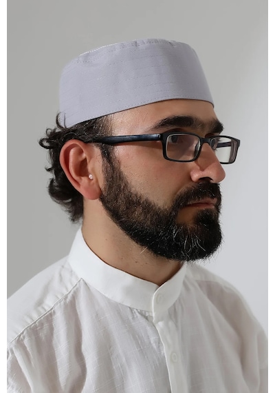Elif Vav Nakışlı Kalıp Namaz Takkesi - Gri Gri