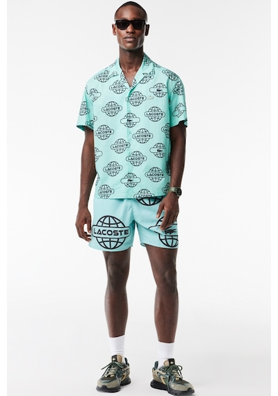 Lacoste Men's Relaxed Fit Green Shirt Bol Kesim Desenli Erkek Gömlek Yeşil