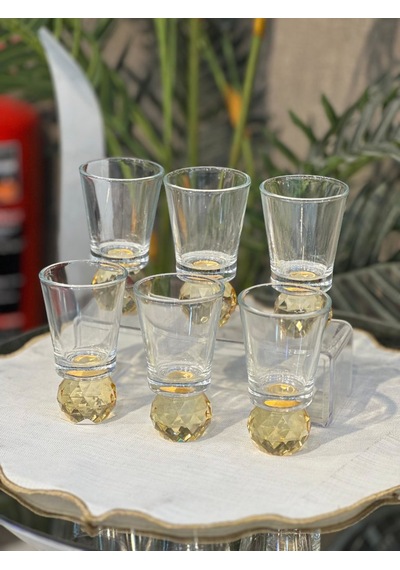 6 Lı Kristal Top Ayaklı Kahve Yanı Su & Meşrubat & Sunum Bardağı Bal