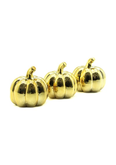 2 Adet Balkabağı Tasarımlı Biblo Büyük Boy Seramik Dekor Obje Gold Parlak Kaplama Ev Ofis Raf Süsleme Pumpkin Ornament 1