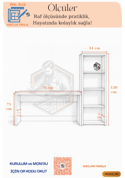 Tamamı Mdf Boy Kitaplıklı 4 Raflı Çalışma Odası Seti