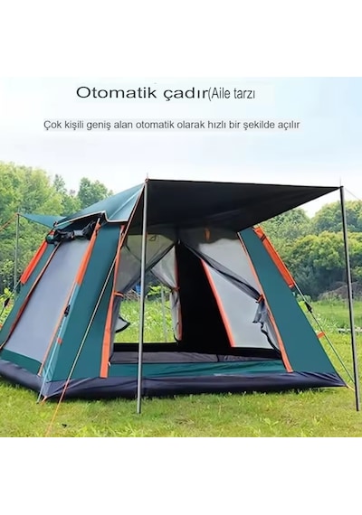 Reidan 4 Kişilik Kare Çadır Otomatik Kamp Çadırı 215x215x142cm Dayanıklı Koyu Yeşil