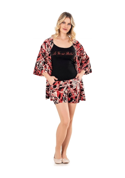 Kadın Yazlık İp Askılı Şortlu Sabahlıklı 3lü Takım Modal Pamuk Homewear Dowry 15-17 Siyah