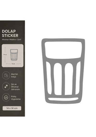Su Bardağı Mat Gri Dekoratif Folyo Sticker 14x14 Cm