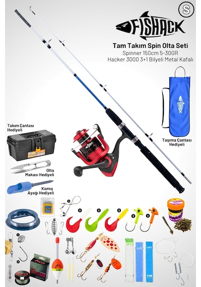 Tam Takım Spin Olta Seti - 150cm Kamış 5-30gr / 3000'lik 3+1bb Makine - S