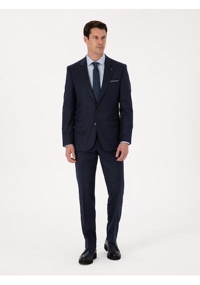 Cacharel Lacivert Slim Fit Yün Karışımlı Mikro Desenli Klasik Pantolon Cacharel Lacivert Slim Fit Yün Karışımlı Mikro Desenli Klasik Pantolon
