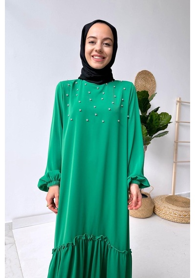 Kahijab Bright Taşlı Elbise - Yeşil
