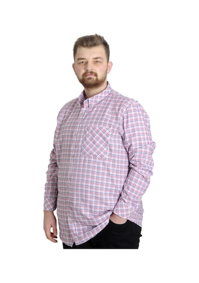 Mode Xl Büyük Beden Erkek Gömlek Ekose Uzun Kollu 23300 Kırmızı Kırmızı