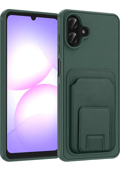 Thegencoo Samsung Uyumlu Galaxy A07 Kılıf Kartlıklı Tpu Zore Bikart Kapak - Koyu Yeşil