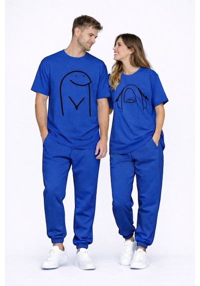 Sevgili Kombini Çift Tişört Oversize Unisex Matching Couple Minim Lacivert