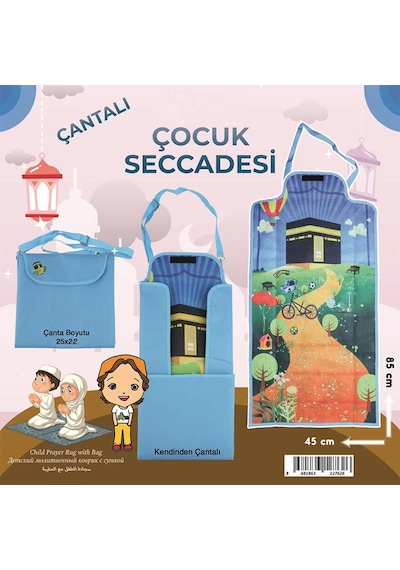 Çantaya Dönüşen Katlanabilir Çocuk Seccadesi - Mavi Mavi