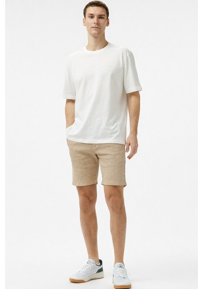 Lacoste Men's Slim Fit Bermuda Shorts Erkek Dar Kesim Keten Bermuda Şort Krem