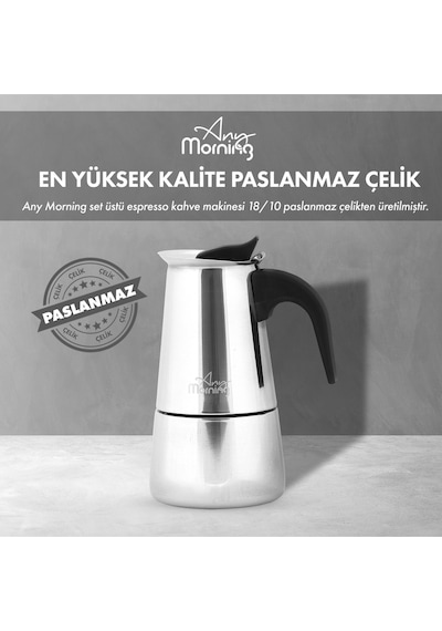Any Morning FE001-6 Paslanmaz Çelik İndüksiyonlu Espresso Kahve Makinesi 300 Ml