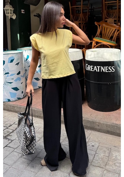 Madmext Siyah Rahat Kesim Pileli Pantolon Mg2709