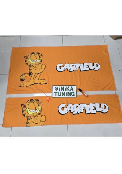 Garfield Siyah Süper Set Dörtlü Servis Kılıfı + İkili Yastık Ve Kemer Kılıfı +vites Polar+havlu Set