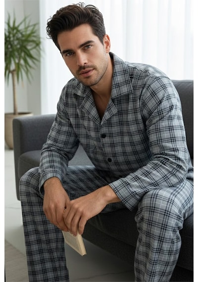 Siyah İnci Erkek Ekoseli %100 Pamuklu Örme Düğmeli Pijama Takım 7985 Mavi Ekose Siyah İnci Erkek Ekoseli %100 Pamuklu Örme Düğmeli Pijama Takım 7985 Mavi Ekose
