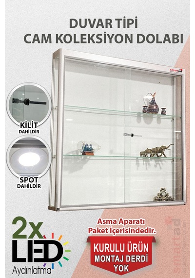 Camlı Vitrin - Cam Dolap - Camlı Koleksiyon Vitrini - Kurulu Ürün 100x100x20