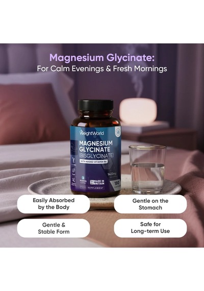 Magnesium Glycinate Bisglycinate + Added Vitamin B6 - 1422 Mg 180 Kapsül