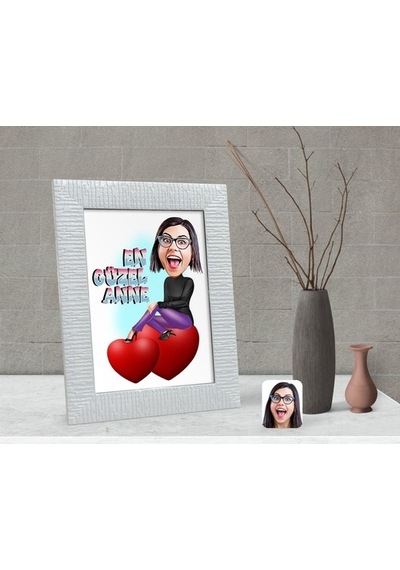 Kişiye Özel En Güzel Anne Karikatürlü Dekoratif Çerçeve-1