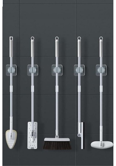 4 Adet Yapışkanlı Pratik Mop & Temizlik Fırçası Tutucu Duvar Monteli Süpürge & Mop Askısı Çok Renk Diğer