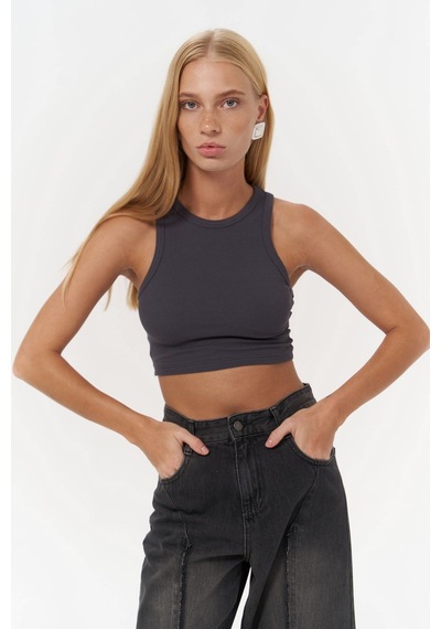 Mai Collection Mai Studios Co. 3149 - Fleur Fitilli Halter Yaka Antrasit Crop Antrasit