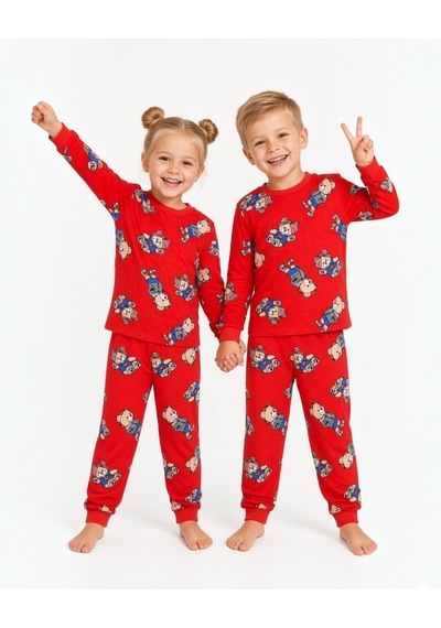 Seabubbles Teddy Bear Unisex Çocuk Pijama Takım Kırmızı