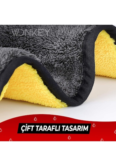 - Ultra Kalın Mikrofiber Oto Araba Yıkama Kurulama Havlusu 60x30 Cm, Orta Boy Çift Katlı Araç K
