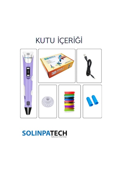 Mor 3D Kalem 3D Pen Yazıcı Kalem | 20 Adet 5 Metre (Toplam 100 Metre) Filament + USB KABLO