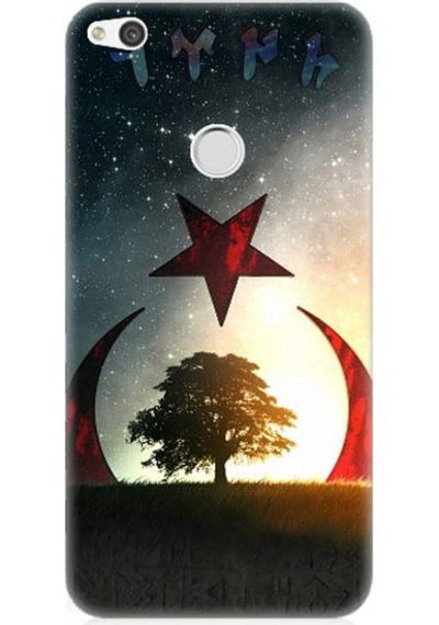 Huawei P9 Lite 2017 Uyumlu Göktürkçe Türk Ve Ağaç Bayrak Desenli Silikon Kılıf