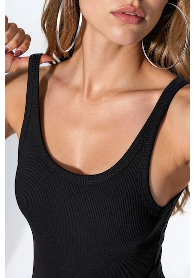 Hiccup Busem Kolsuz Ribanalı U Yaka Tank Top Siyah