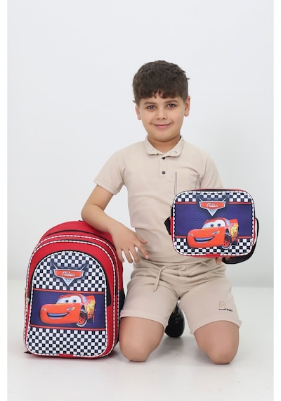Erkek Çocuk Okul Çantası Seti 2 Li Arabalı Kırmızı İlkokul Anaokulu Sırt Ve Beslenme Çantası