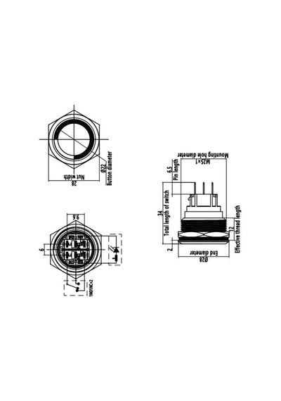 Motorobit 25B-P1-E 25Mm Düz Yaylı Işıklı Metal Buton - Sarı