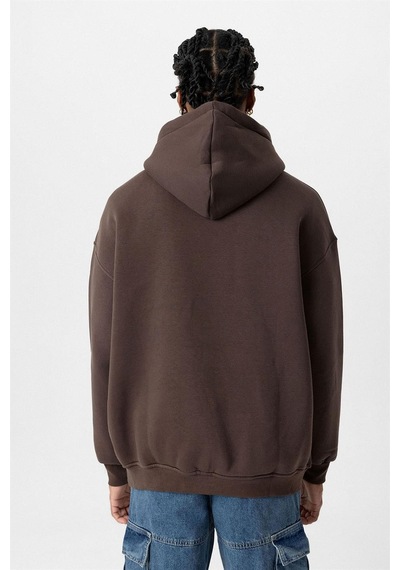 Vamos Basic Oversize Yıkamalı Hoodie Kahve
