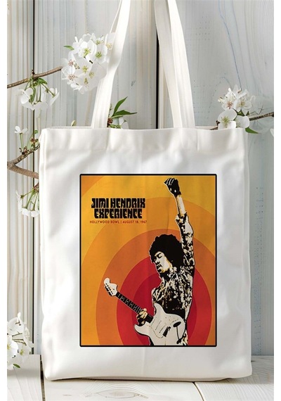 Art Hediye Jimi Hendrix Baskılı Bez Çanta Omuz Çantası Kişiye Özel Desen 2 Çok Renkli