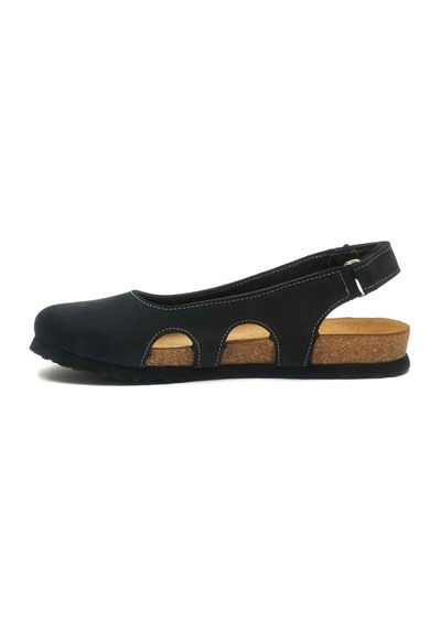 Comfortfusse Belinda - Kadın Ortopedik Hakiki Deri Sandalet Siyah Nubuk Deri