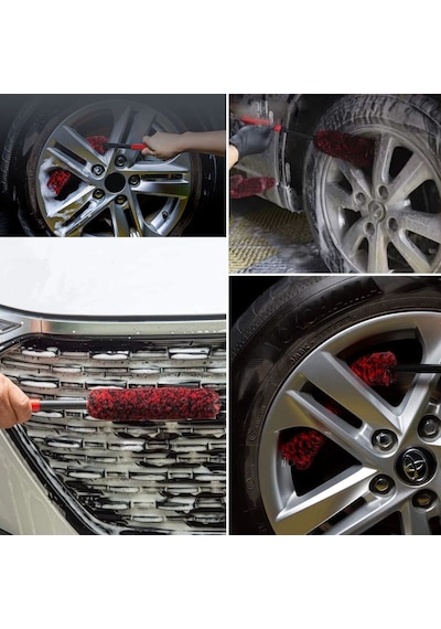 Buffer 3lü Bükülebilen Peluş Detaylı Temizlik İçin Oto Jant, Egzos Temizleme Fırçası