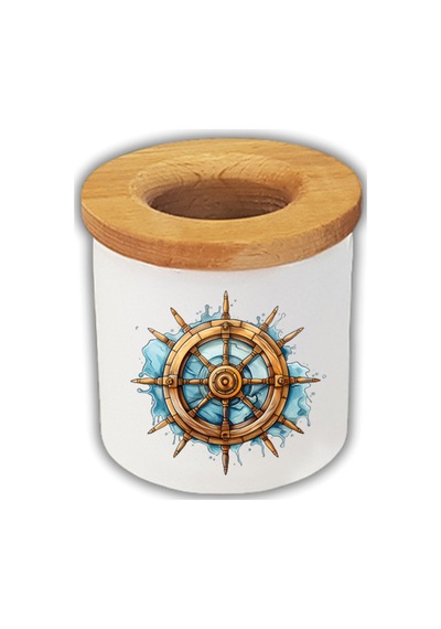 Gemi Dümeni Baskılı Kalemlik Kalem Kutusu Beyaz