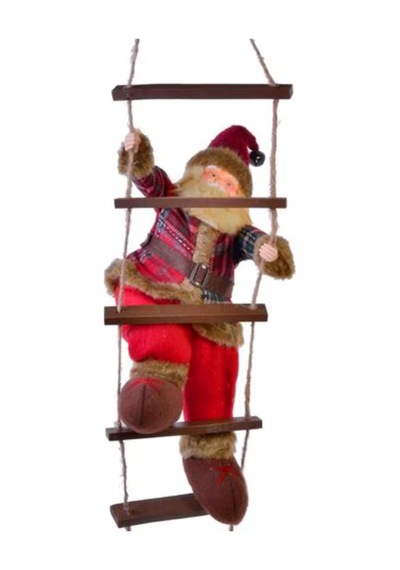 Yılbaşı Süsü Ahşap Merdivenli Noel Baba Figür Büyük Boy 40 Cm - Merdiven İle 78 Cm