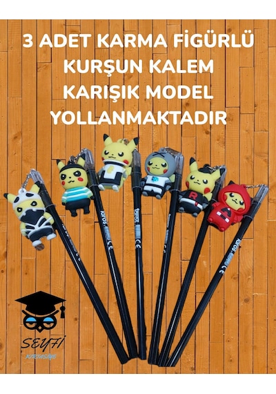 3 Adet Karma Figürlü Kurşun Kalem Karışık Model Yollanmaktadır Çok Renkli