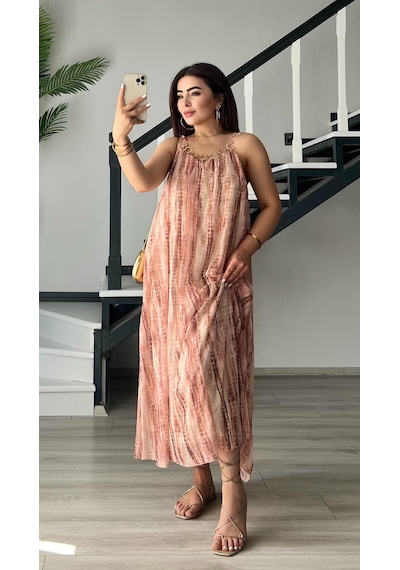 Marka Model Halkalı Batik Elbise Çok Renkli